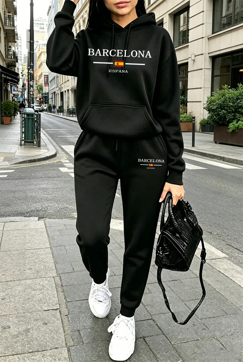 Winter Clothing For Women - بدلة رياضية نسائية عصرية مطبوعة، هودي